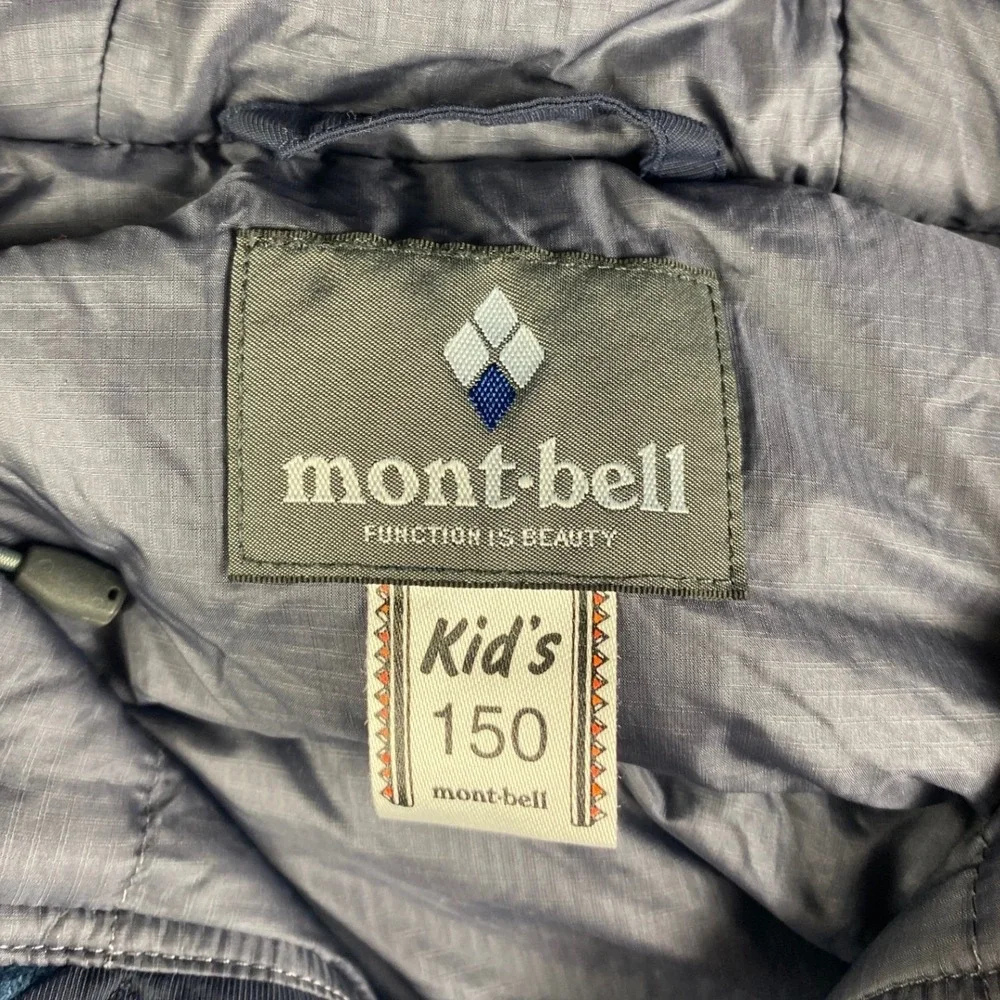 Mont-bell Down Husky Coat Kids 150 Parka Navy Blue Puffer Hooded 1101515
